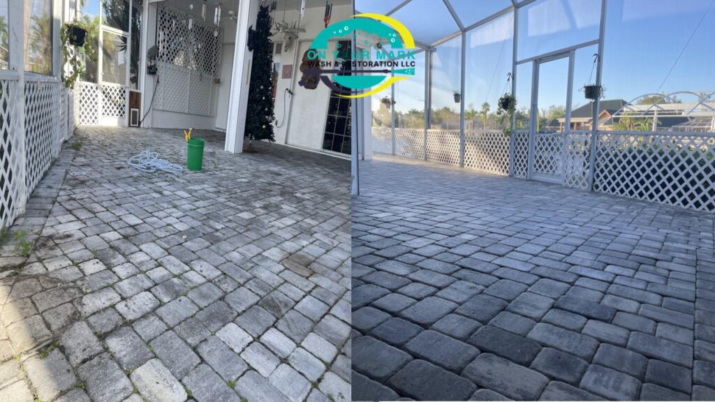 Residential paver patio and pool deck cleaning