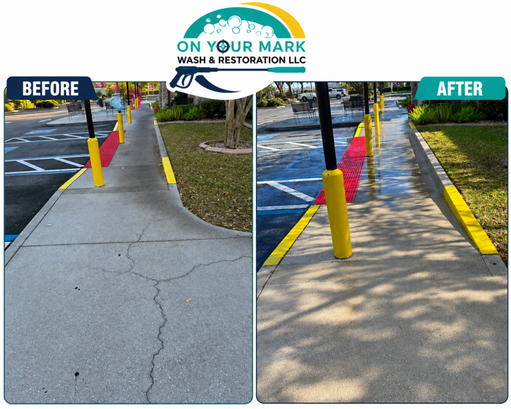 Commercial entranceway and sidewalk cleaning before and after
